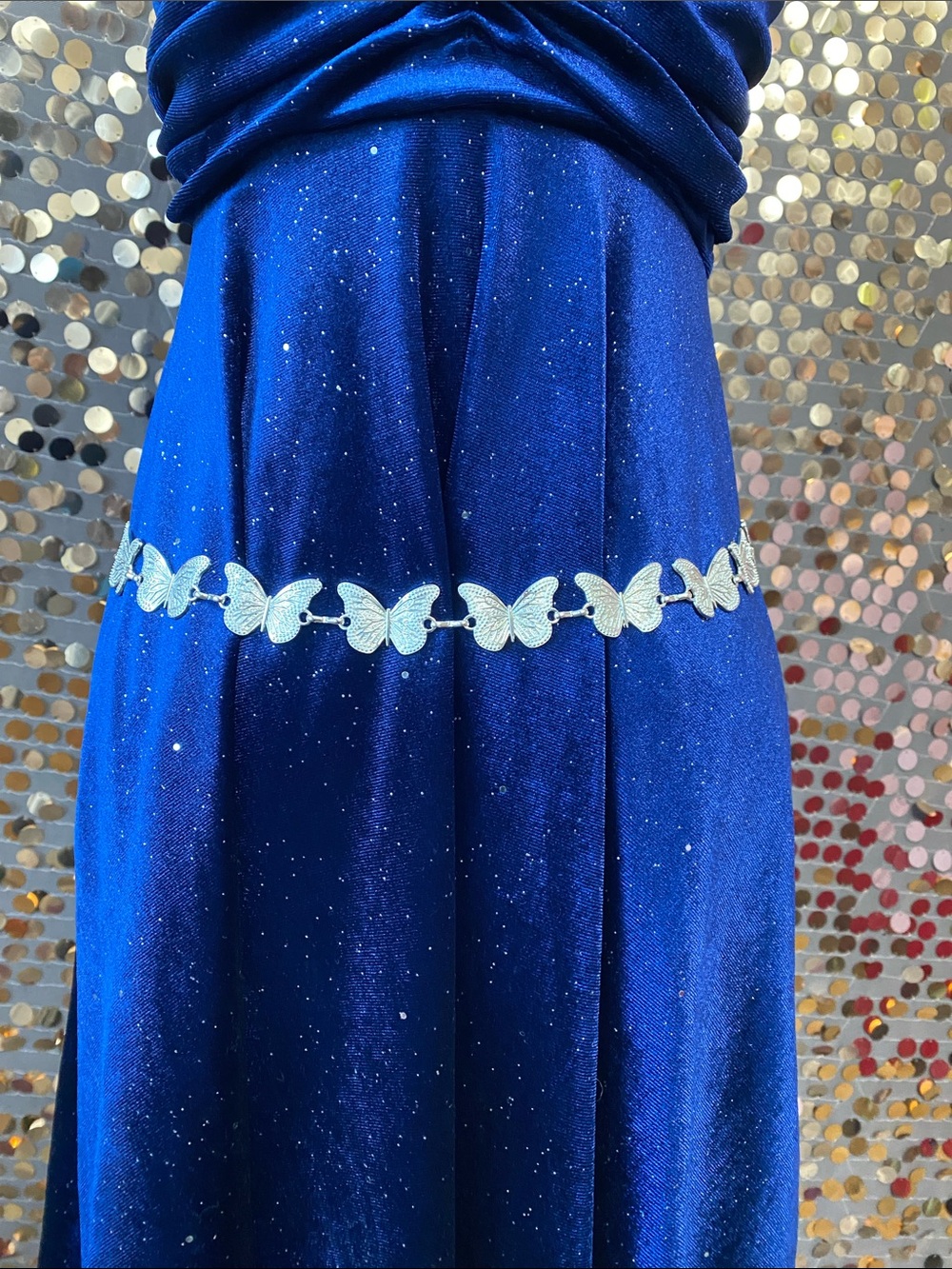 Silver tone butterfly chain belt #349